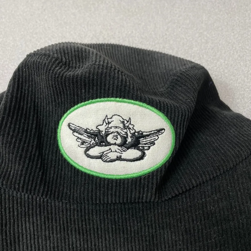 Boys Lie Corduroy Bucket Hat Black Green Cherub Angel Logo Patch One Size Y2K - Image 2