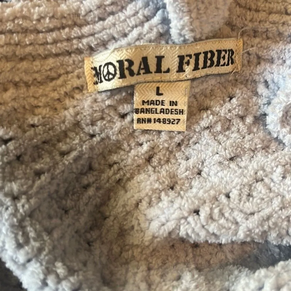 Moral Fiber Womens Large Blue Chunky Knit Lace Up Back Cropped V Neck Sweater - Image 4