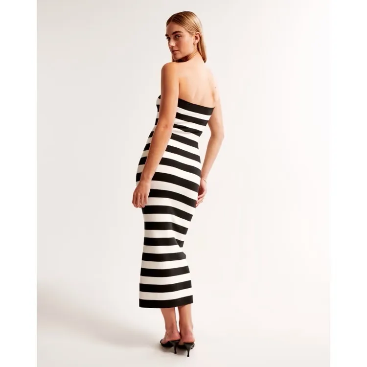 Abercrombie & Fitch Strapless Midi Sweater Dress Black/White Stripes Medium NWT - Image 3