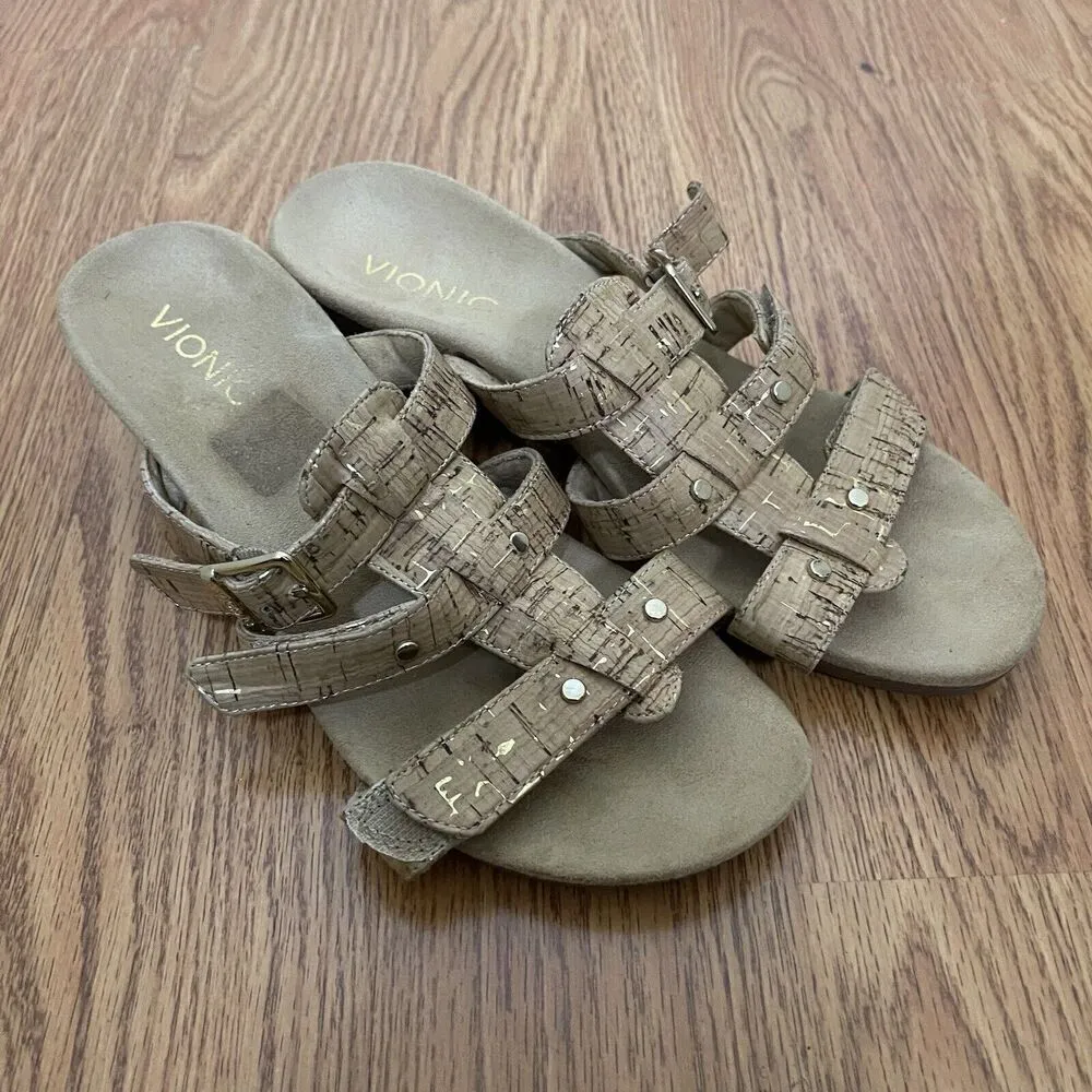 NWOB VIONIC comfort cork tan wedge block sandals size us 7 - Image 4