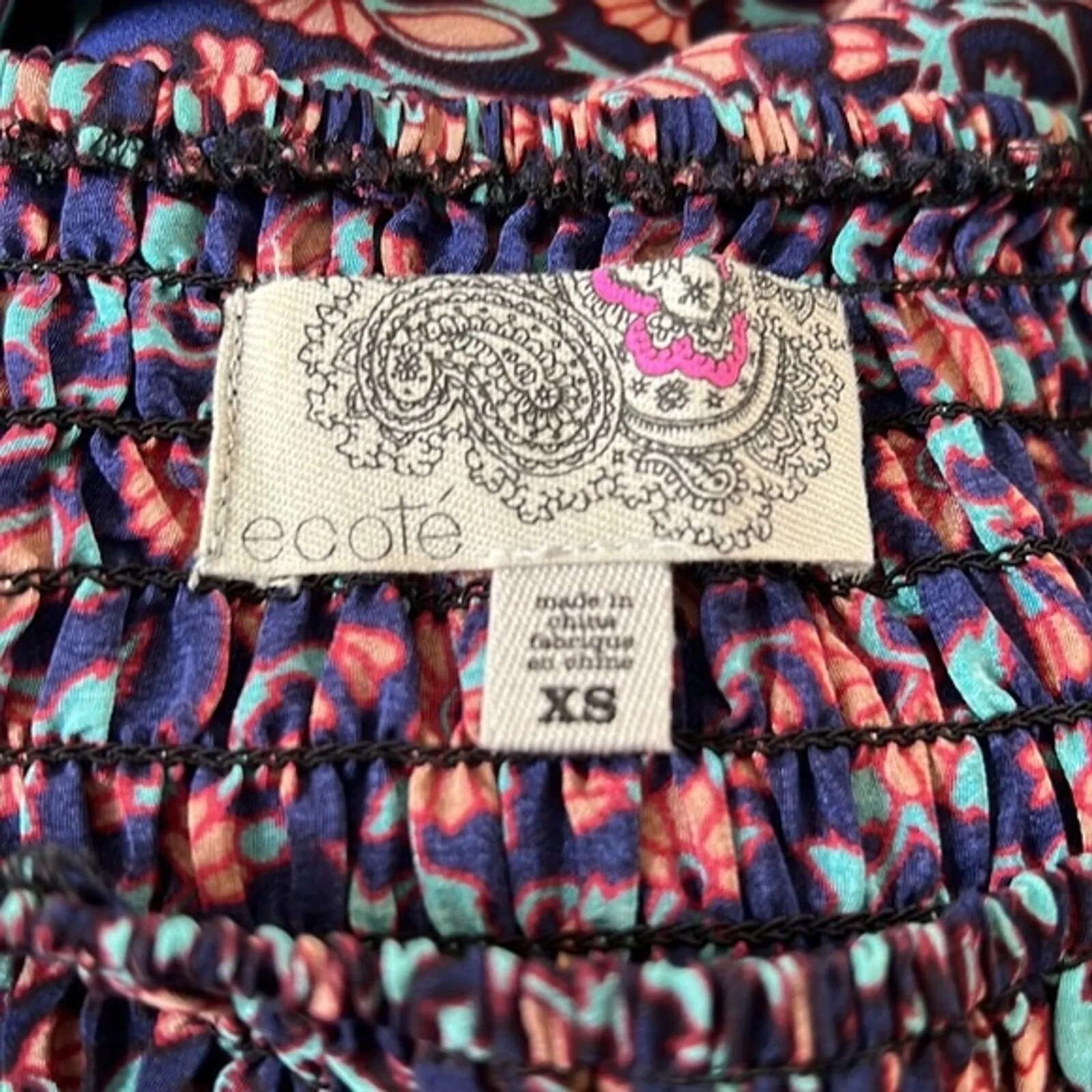 Urban Outfitters Ecote Dress Blue Pink‎ Floral Flower Silk Cottage Boho Peasant - Image 5