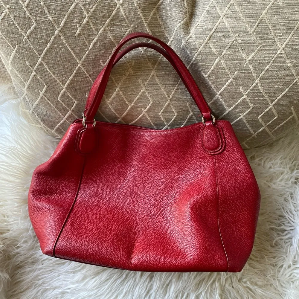 Coach red pebbled leather bag purse - Image 2