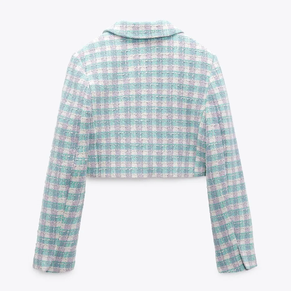 Zara Tweed Weave TEXTURED CROPPED Lapel Collar Double-Breasted BLAZER Size S NEW - Image 5