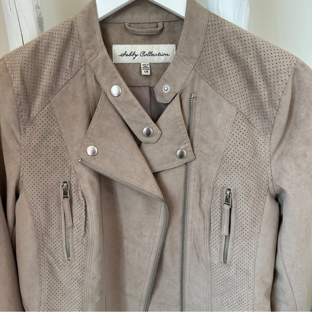 Collection Women’s Faux Suede Moto Jacket Taupe Size Large - Image 4