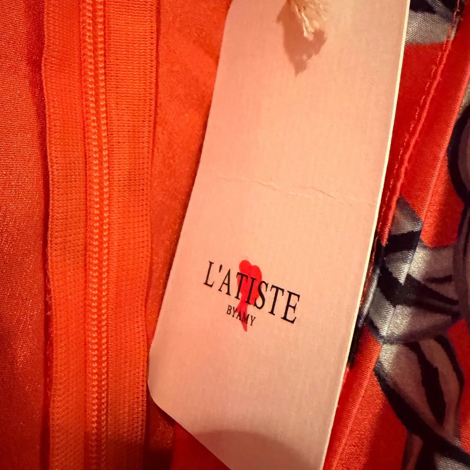 L'ATISTE Balloon Sleeve Pleated Wide Leg Jumpsuit Tie Front Women's Large Orange - Image 9