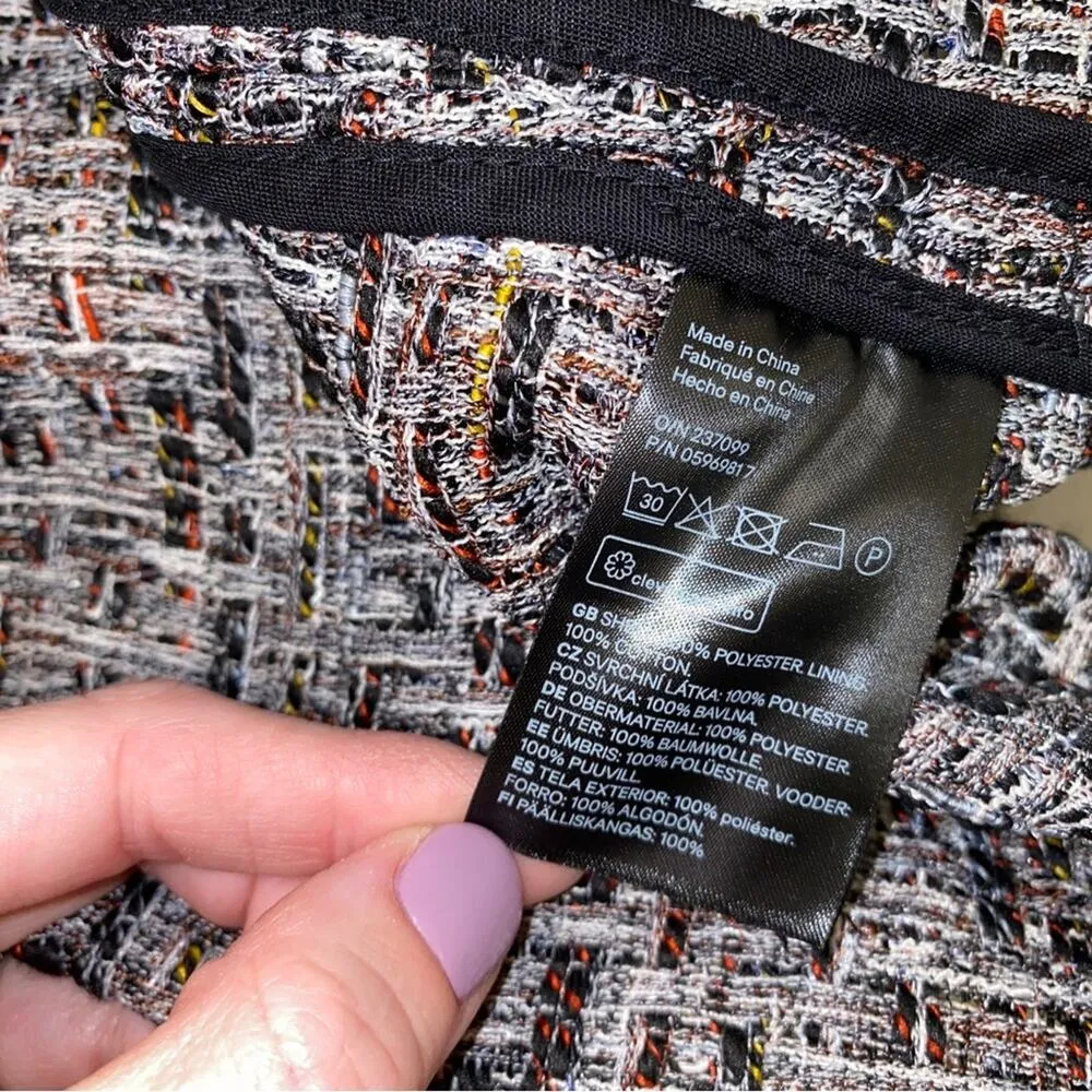 H&M  Frayed Tweed Sequin Cropped Jacket Open-front Blazer Size 6 - Image 8