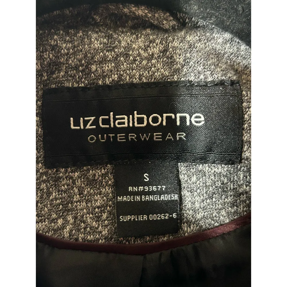 Liz Claiborne Jacket Womens Small Black White Tweed Hood Full Zip Outerwear Coat - Image 8