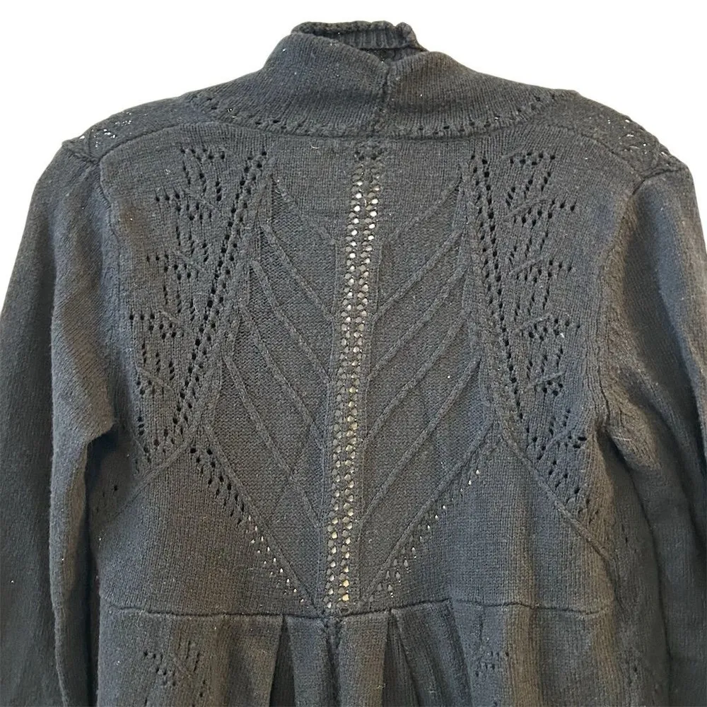 Anthropologie Knitted & Knotted Women's Black Cardigan Sweater Size M Open Front - Image 8
