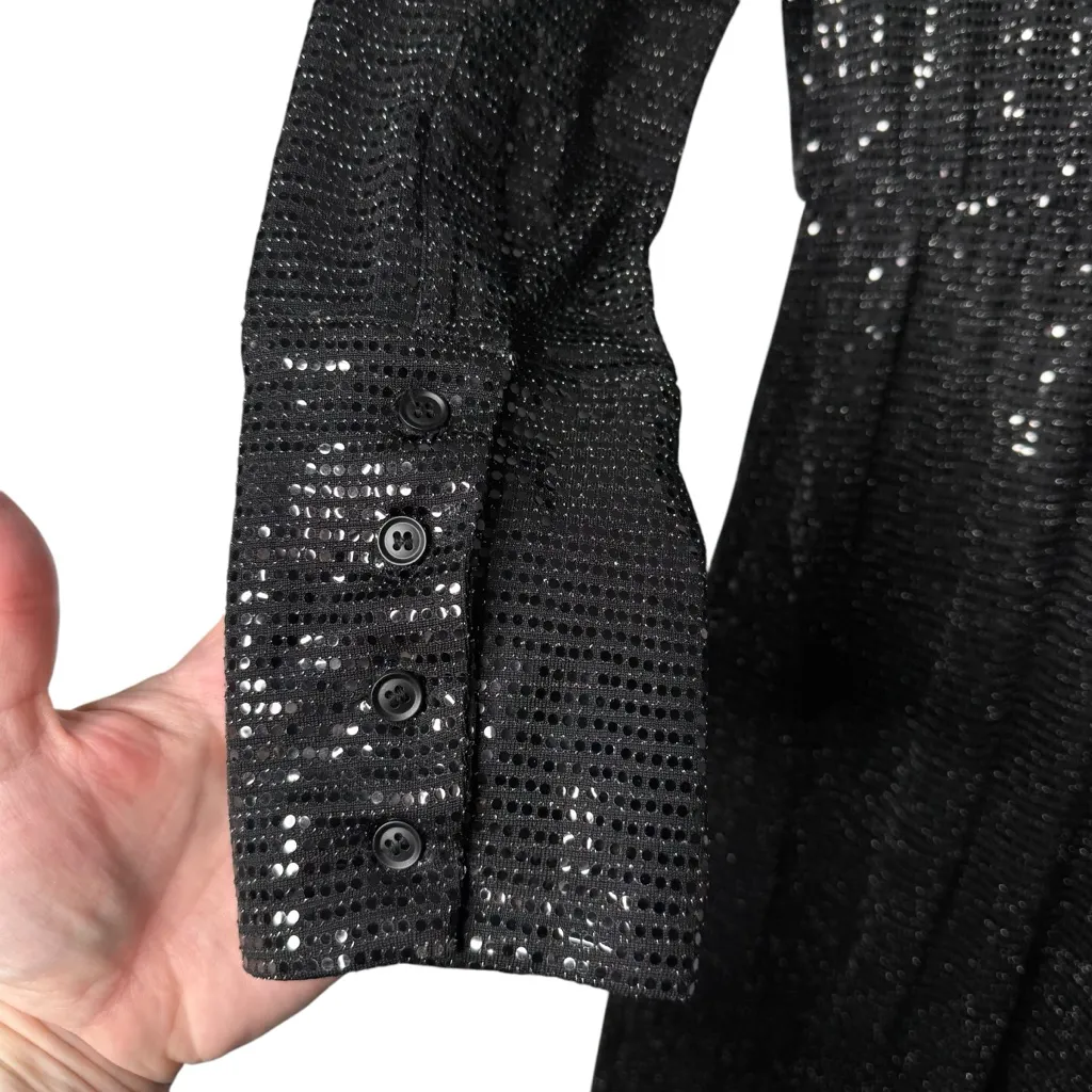 SLA THE LABEL Sz XS Women's Black Sequin Vneck Long Sleeve‎ Ebony Midi Dress - Image 10