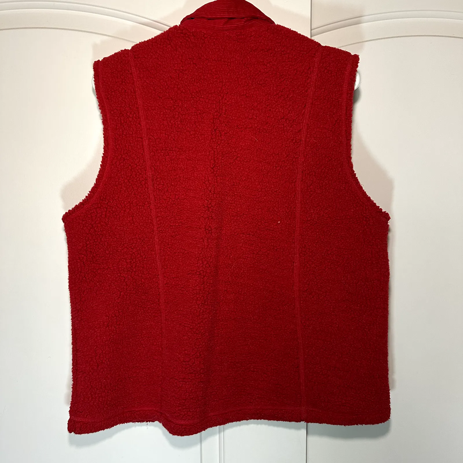 Vintage Rafaella Bright Red Sherpa Corduroy Collar Vest Pockets Womens Large‎ - Image 4