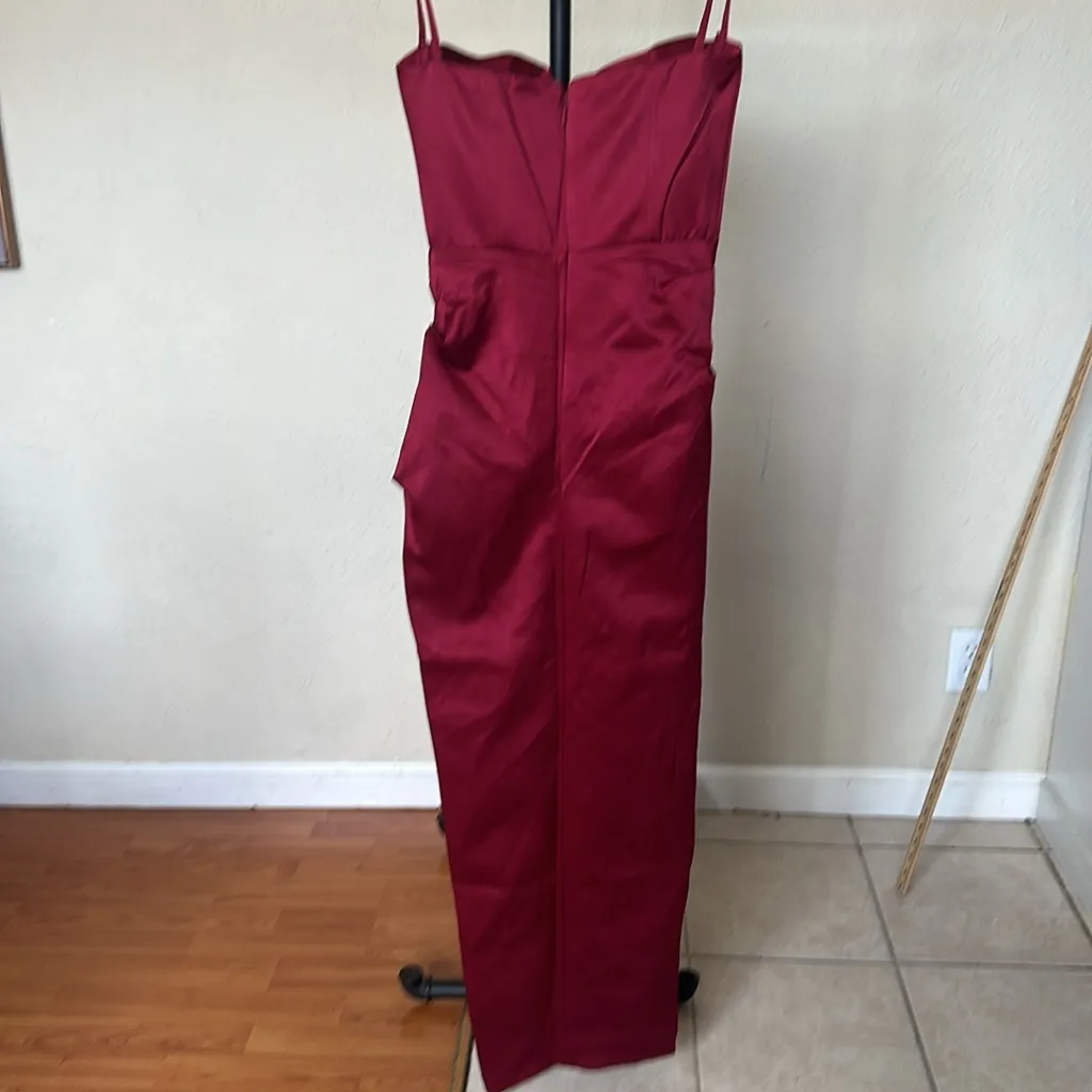 House of CB XS D-DD  ‎ “Flora” Pleated Satin Midi Wine Dress NWOT - Image 15