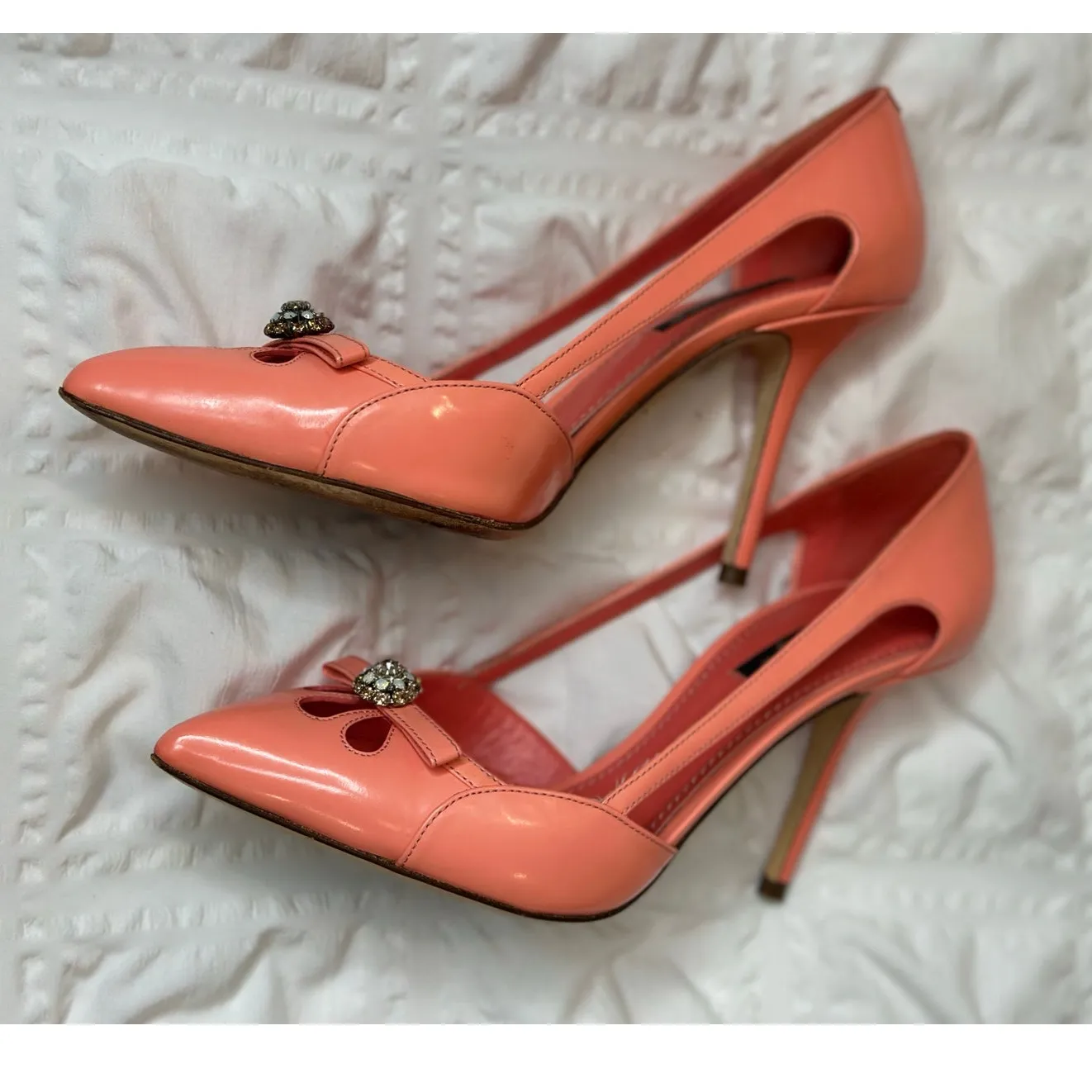 Dolce & Gabbana coral pink pointed jeweled stiletto pumps size 37.5 authentic - Image 12