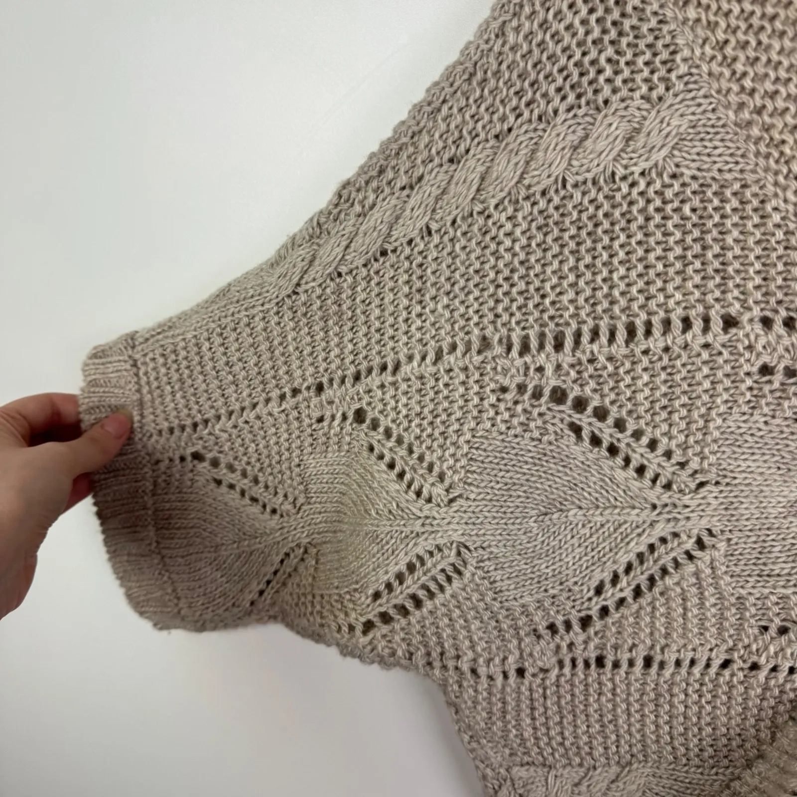 Angie Womens Alpaca‎ Blend Knit Sweater Sz Small Beige V-Neck Batwing Coastal - Image 4