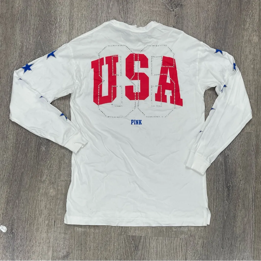 PINK Victoria’s Secret White USA Themed Long Sleeve Shirt - Image 2