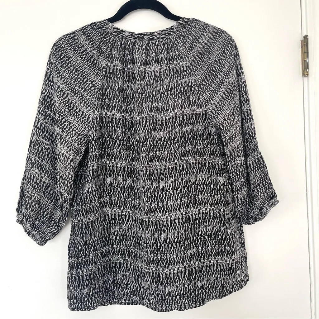 Joie 100% Silk Black‎ & White 3/4 Sleeve Blouse Women's Size XS Office Workwear - Image 5