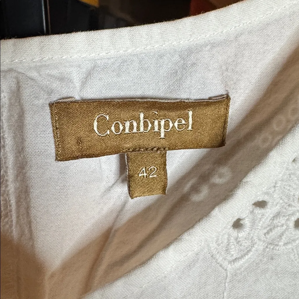 Conbipel White Eyelet Sleeveless Cotton Mini Dress Size Large (42) - Image 3