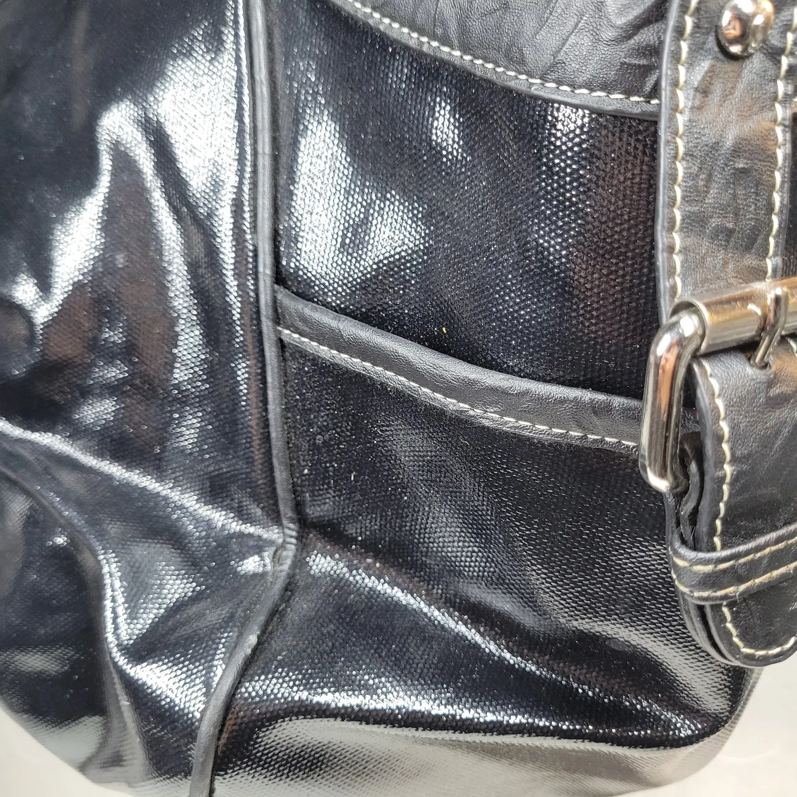 Via Spiga‎ Womens Shoulder Bag Large Black Patent Leather Pockets Lined Hobo - Image 5