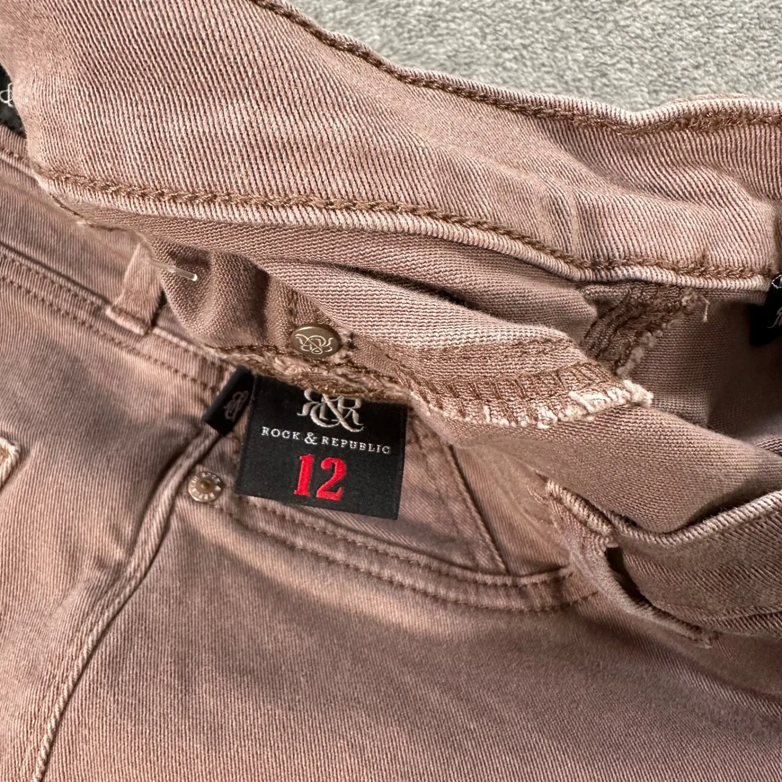 Rock & Republic Kashmere Taupe Brown Ripped Skinny Jeans Women's 12 Mid Rise - Image 9