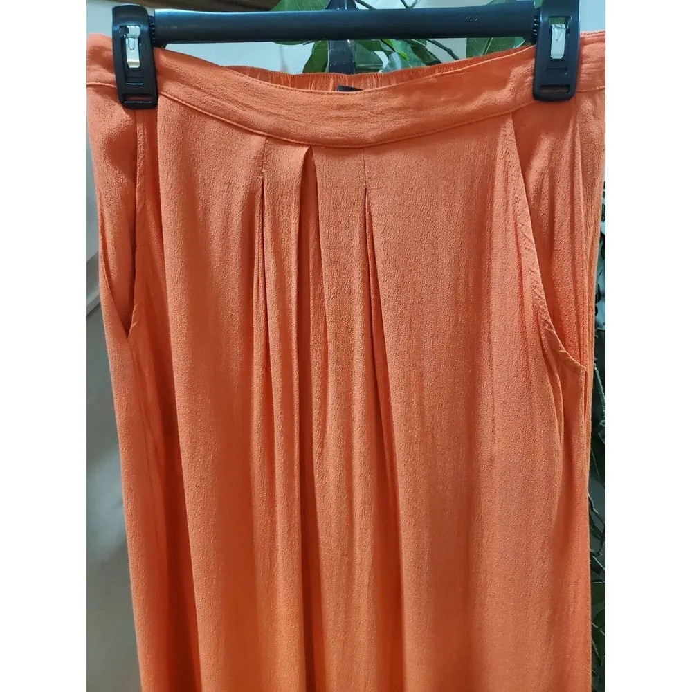 Women's Orange Solid Rayon Side Pockets & Elastic Waist Long Skirt Size Small - Image 2