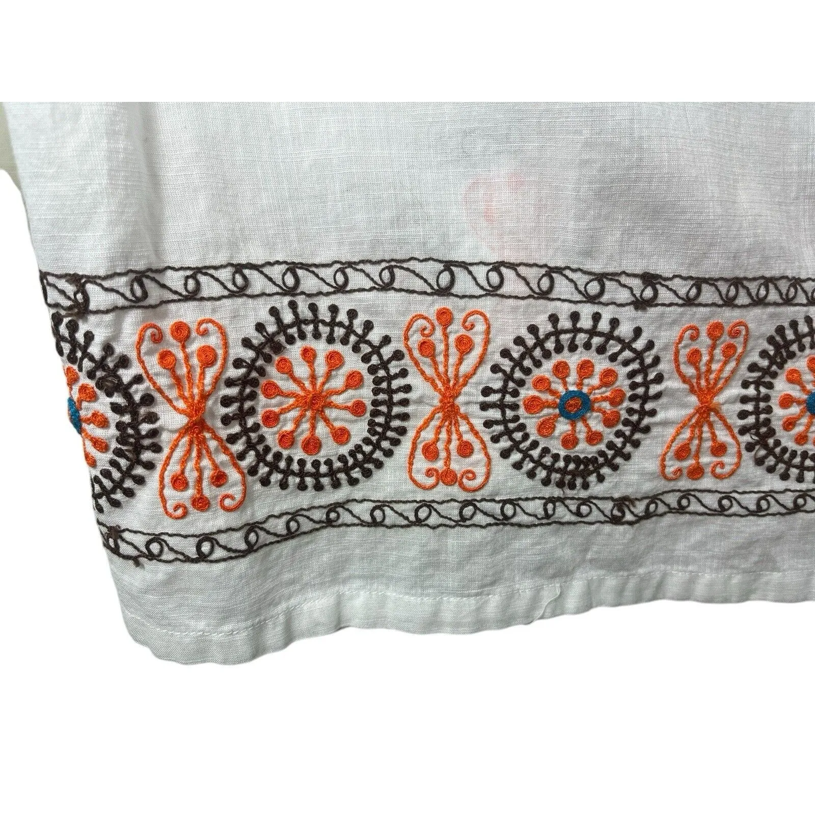 Roberta Freymann Women's Tunic Coverup V Neck White Embroidered Large Resort 90s - Image 6