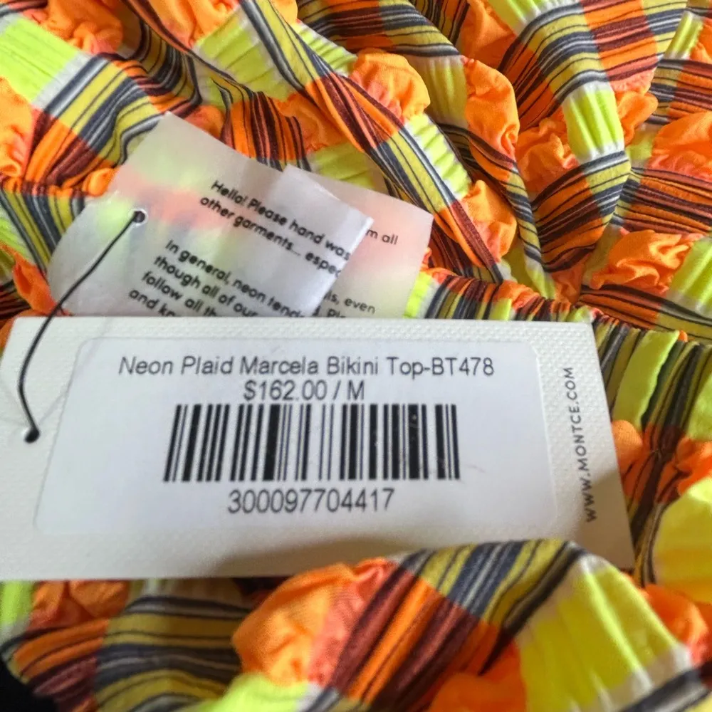 New Montce Marcela Bikini Top Neon Plaid Medium Orange - Image 7
