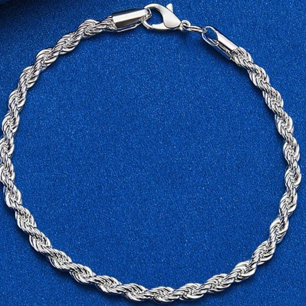 Elegant 925 Sterling Silver Rope Chain Necklace & Bracelet Set.New w/ gift box - Image 3