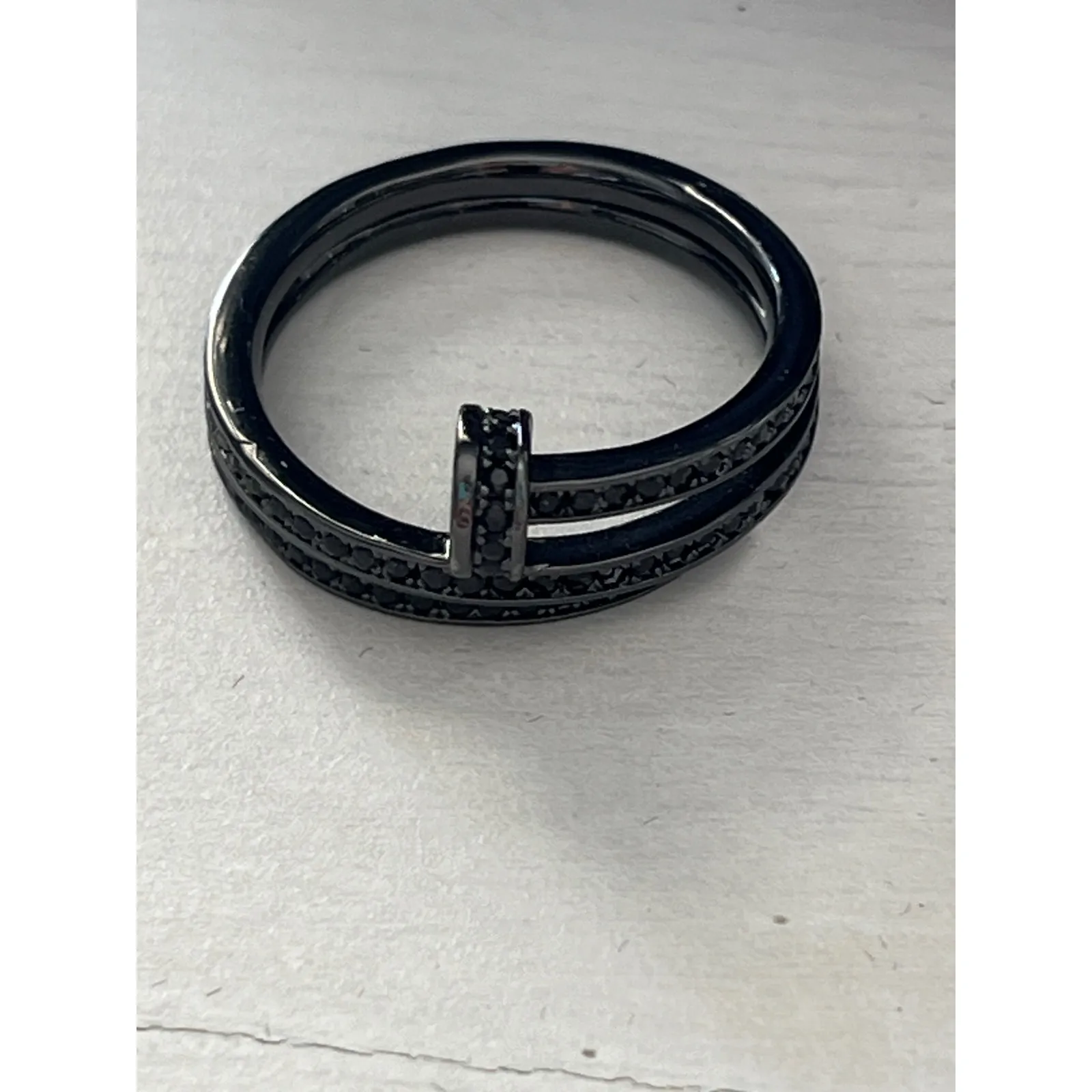 Size 7 black Nail Ring Rhinestones Band Fashion‎ Jewelry - Image 6