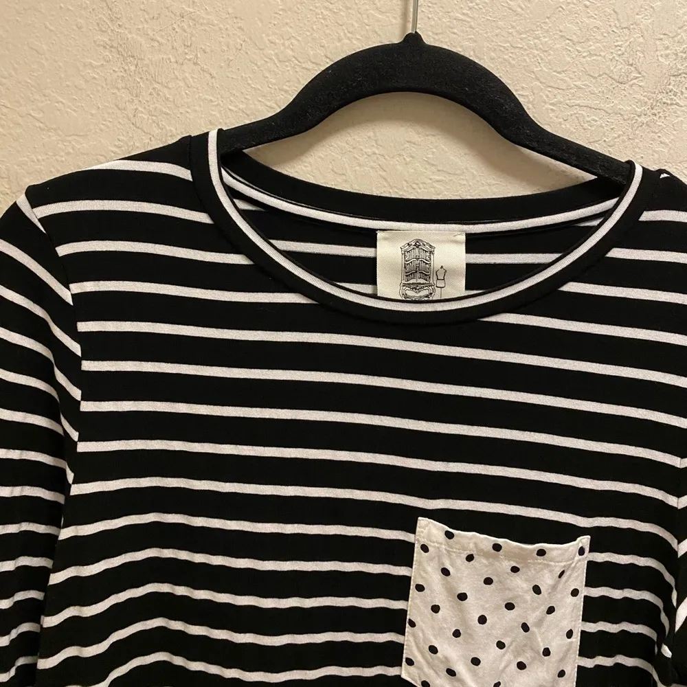 Anthropologie Lili's Closet Striped 3/4 Length Sleeve Top With Polka Dot Pocket - Image 2