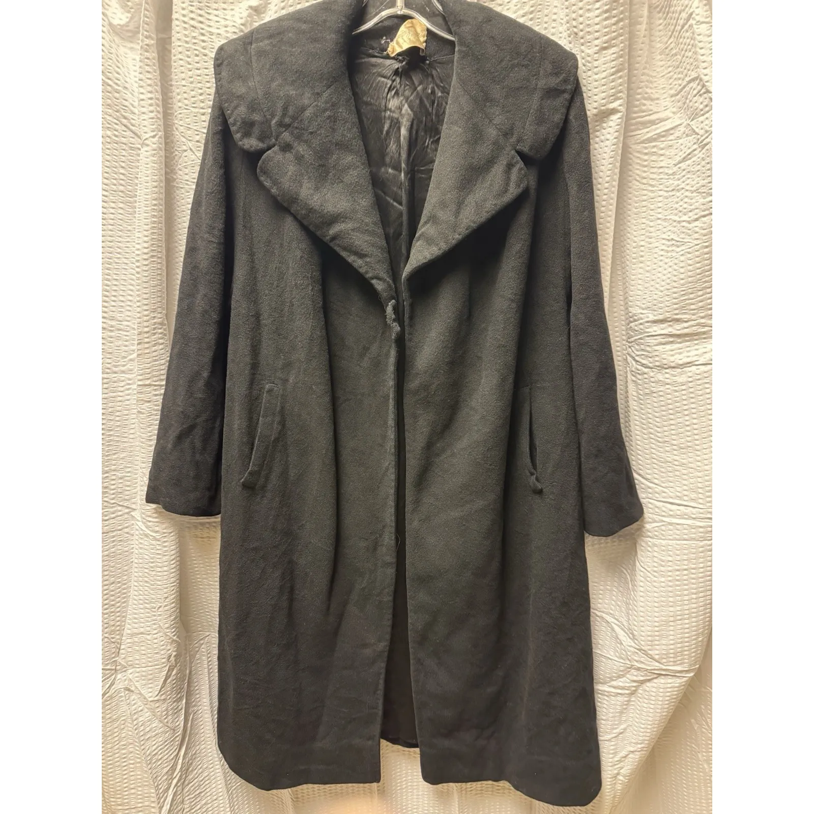 Vintage 1950s Early 1960s Bernard Altmann 100% Cashmere Coat Union Made Black Size L - Image 2