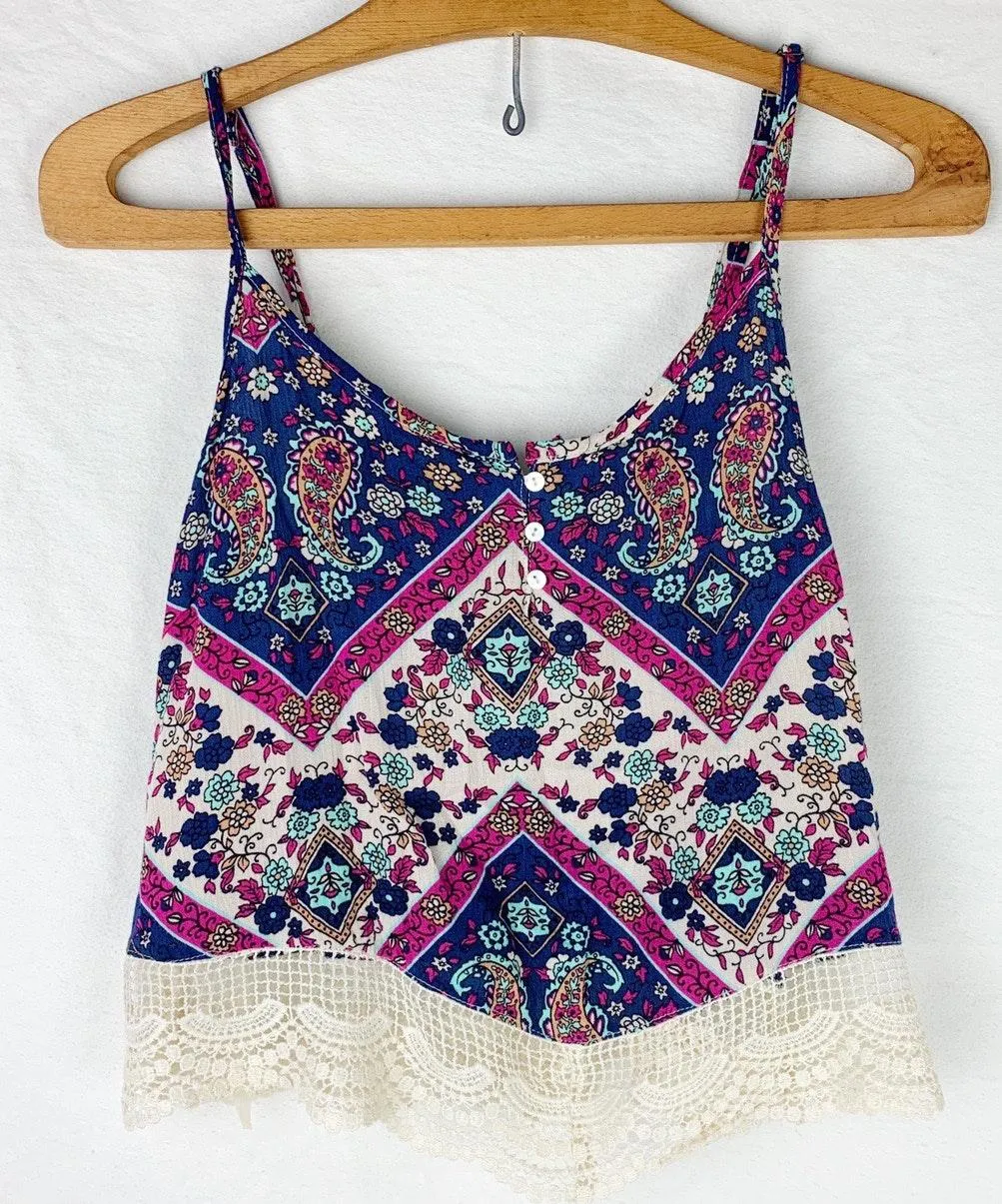 Patterned Lace Trim Tank Top - Image 2