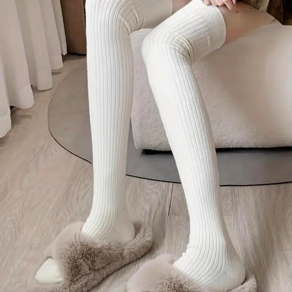 Beige Cozy Ribbed Thigh High Socks - Image 5