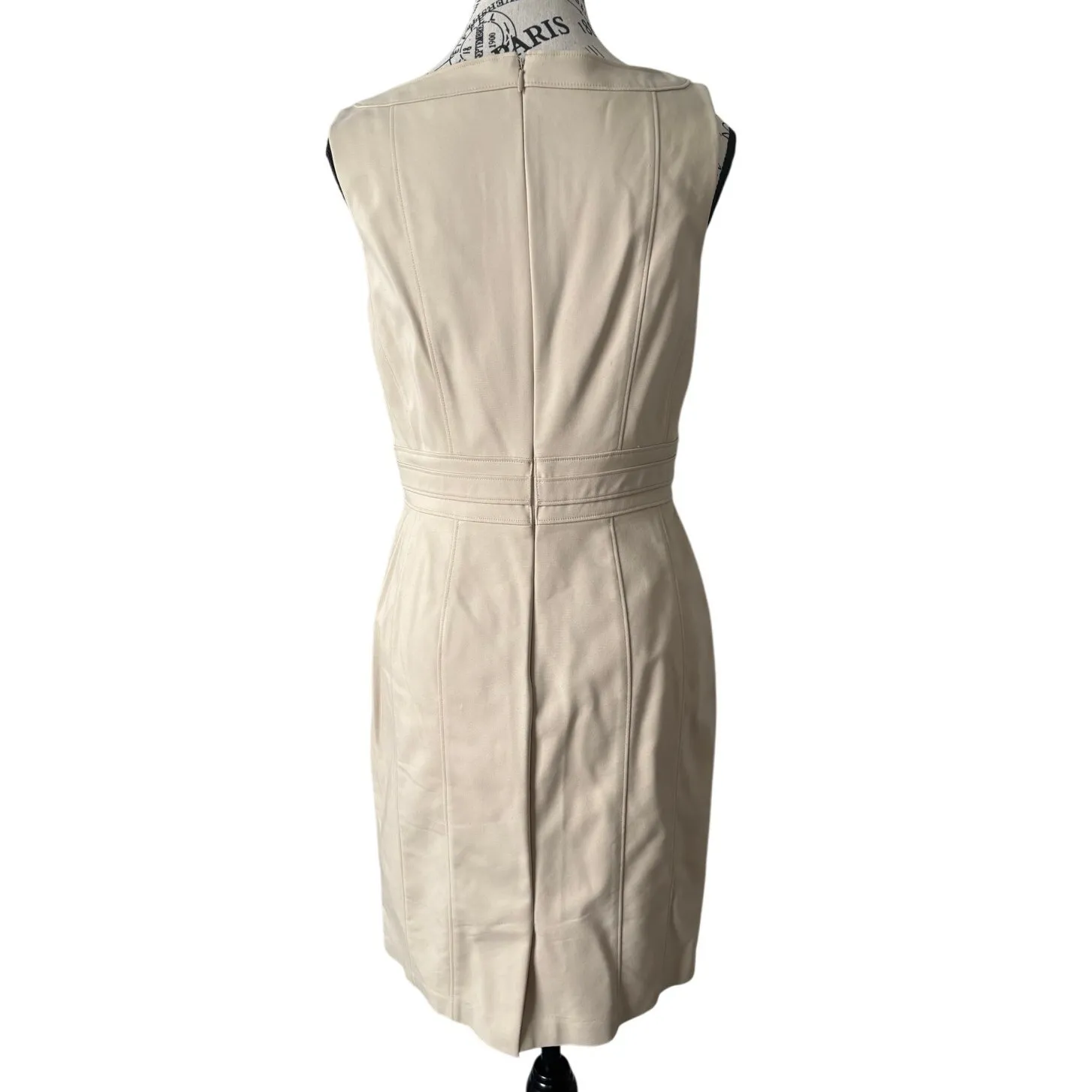 White House Black Market Black Beige Belted Dress - Image 4