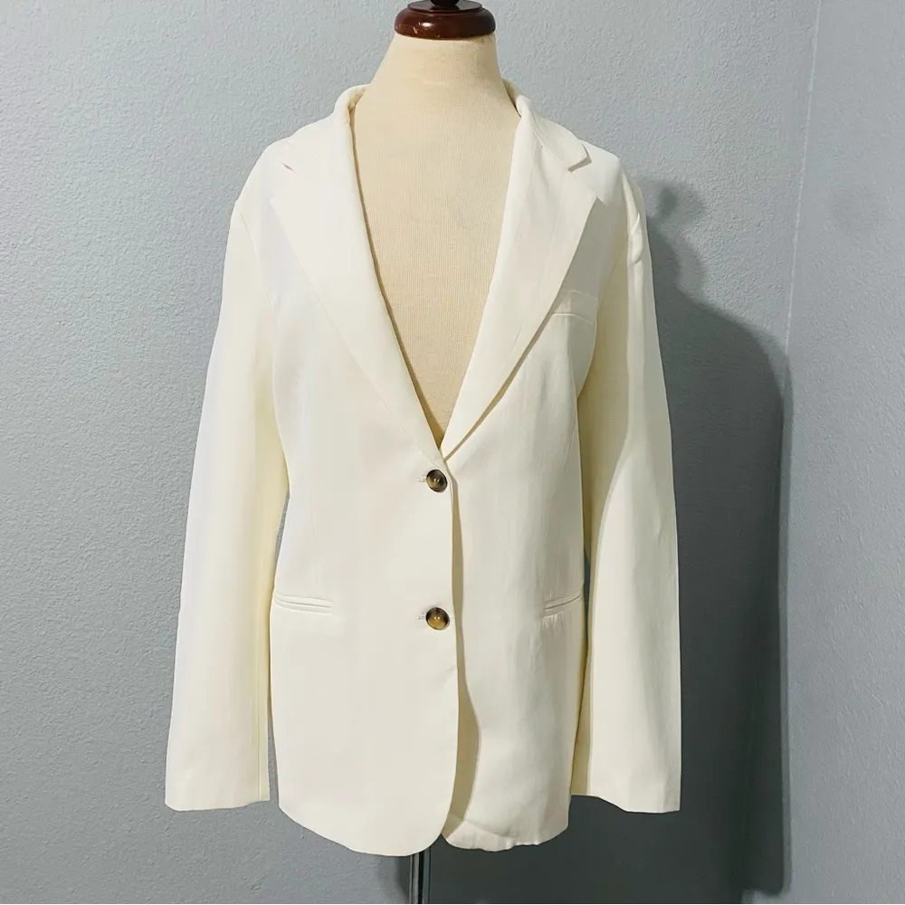 Zara Blogger’s Fav Oyster White Straight Cut Out Blazer with Lapel Collar Sz XL - Image 5