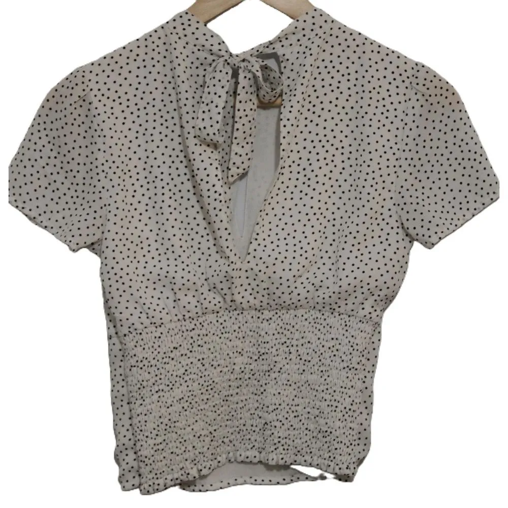 Womens Abercrombie & Fitch White Black Polka Dot Short Sleeve Blouse Top Size XS - Image 2