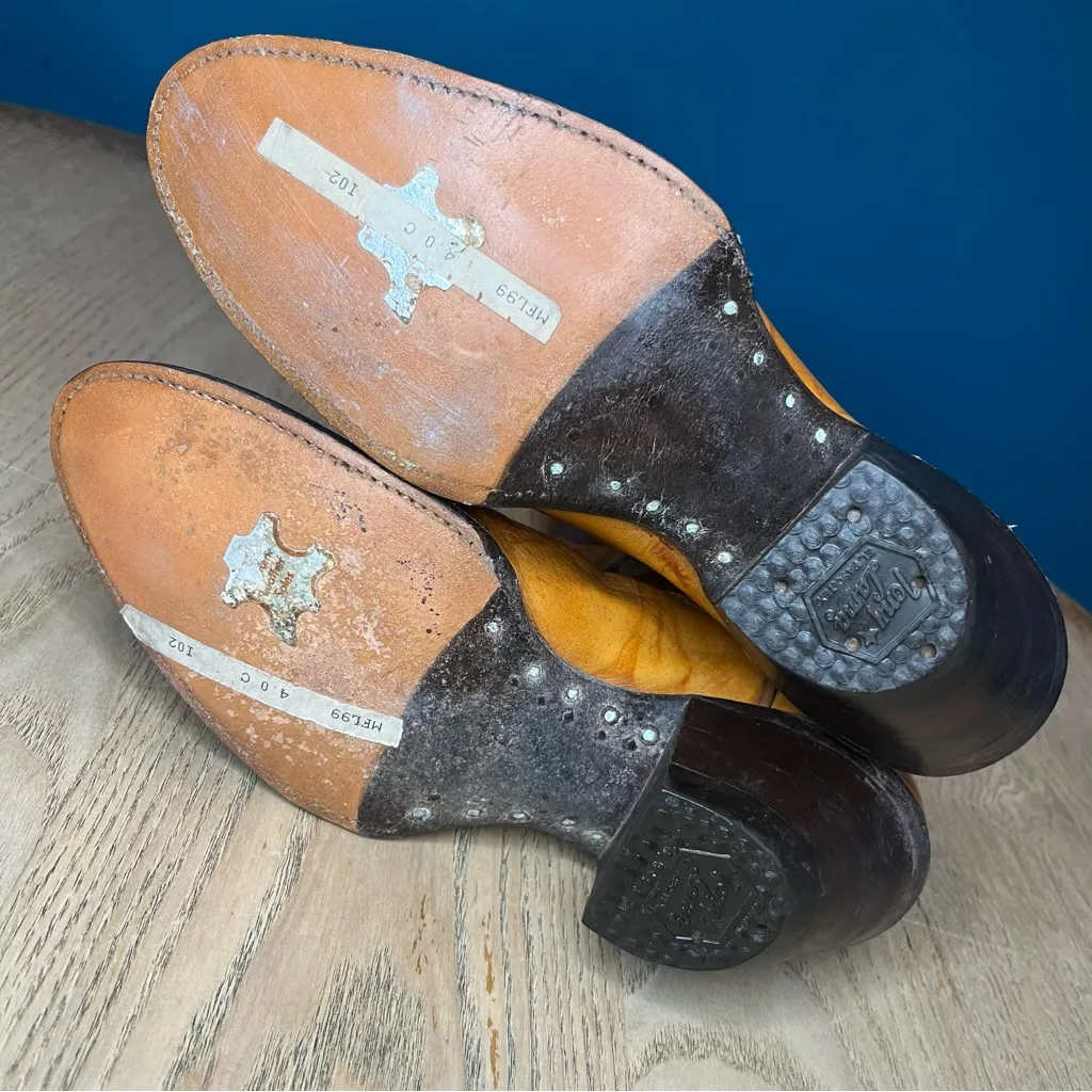 Vintage Tony Lama Black Label Marble Leather Tan Western Cowboy Boots Women’s 6 - Image 9