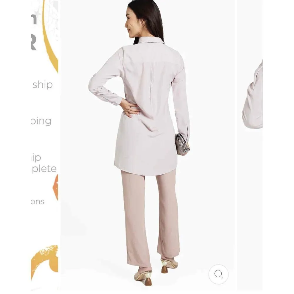 Dialogue Tunic Blouse Large Tan Pleated Button Down Collared Long Sleeve NWOT - Image 6