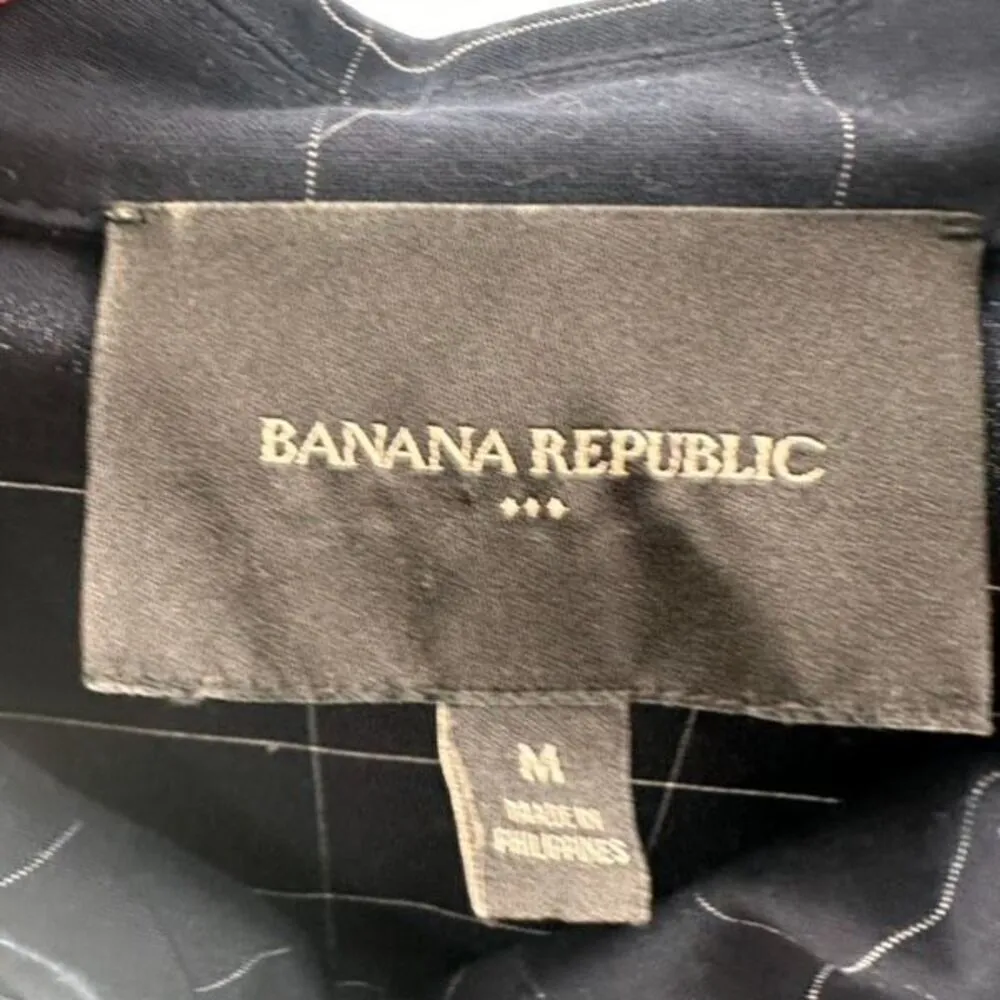 Banana Republic Womens Windowpane Drawstring Shirt Jacket Navy Blue White Medium - Image 7