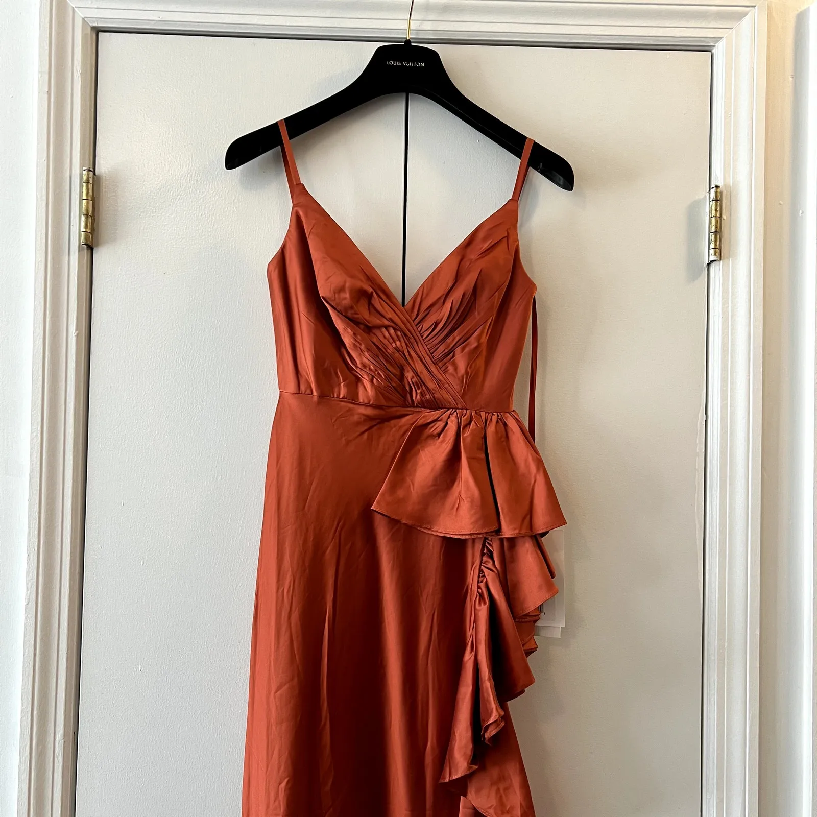 Mac Duggal 68551 Ruffle Slit High Waist Dress spice orange size 0 UB - Image 4