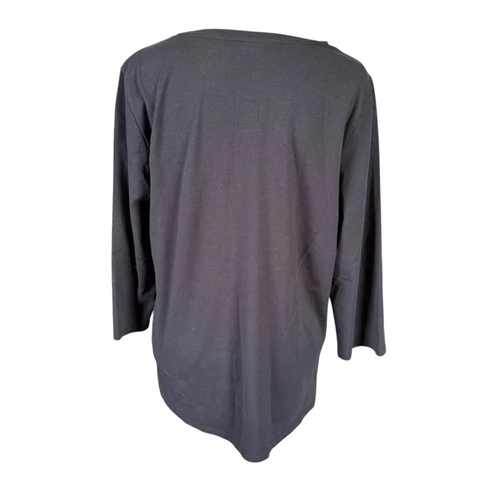 Christopher & Banks black 3/4 sleeve stretchy embellished Christmas winter top L - Image 4