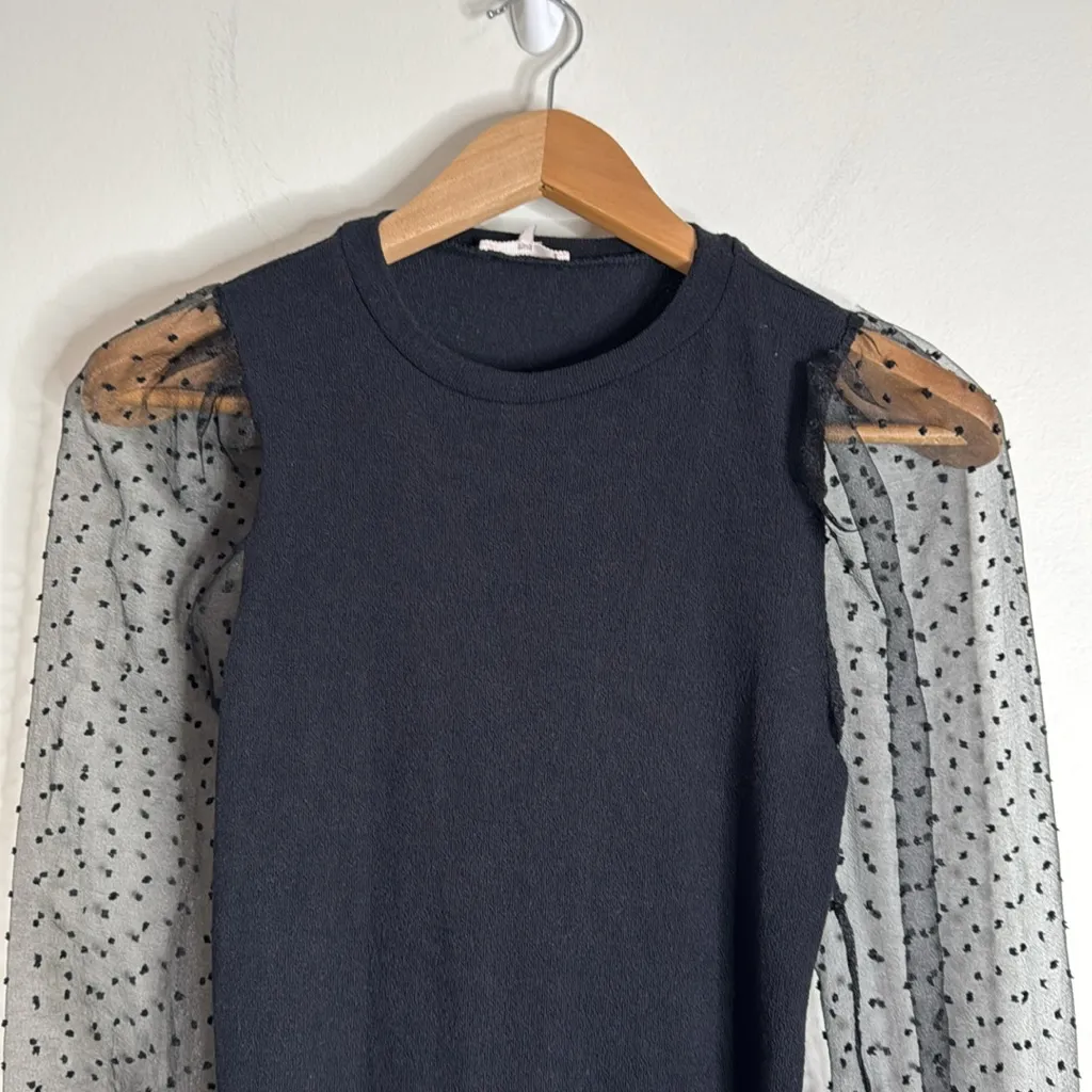 Mi Ami Francesca's Victorian Clip Dot Puff Sheer Long Sleeve Blouse size S Black - Image 3