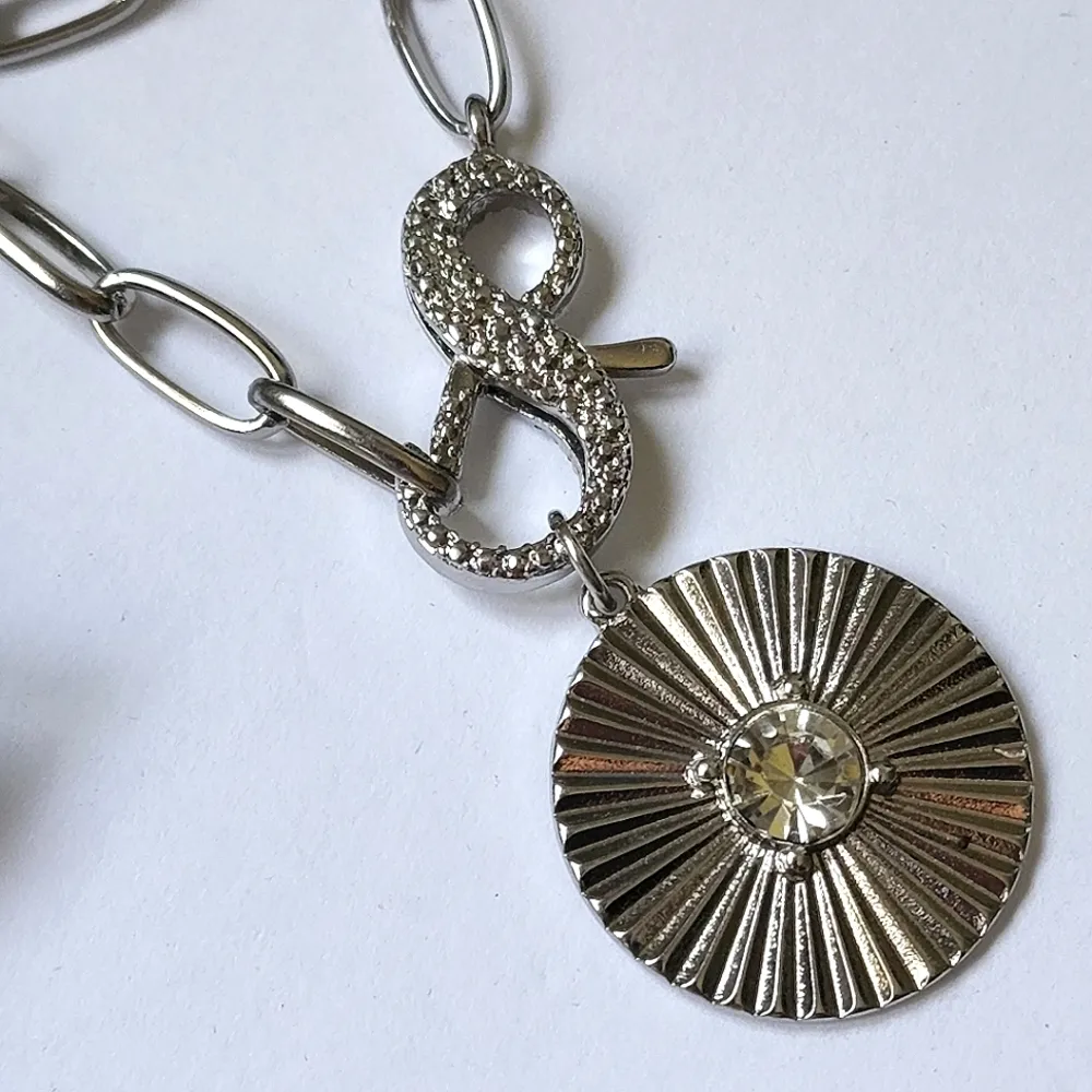 Silver Paperclip Chain Necklace Infinity Clasp with Pendant Earrings Set - Image 3