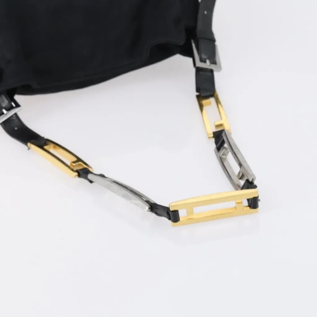  Shoulder Bag Nylon Black Gold Silver Authentic - Image 10