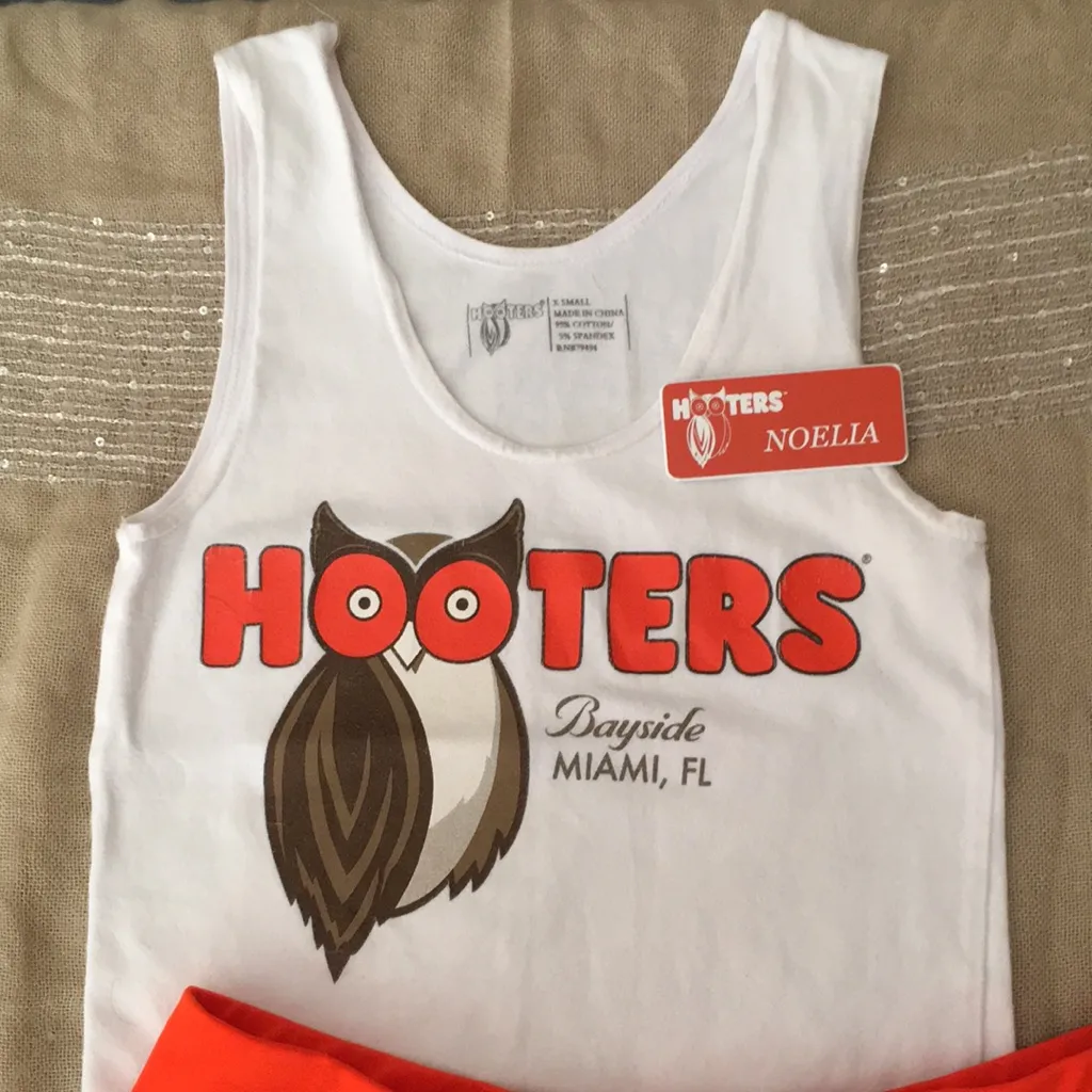 Hooters Girl Worn Sexy Tank & Shorts from Miami FL XSmall & “Noella” Name Tag - Image 2