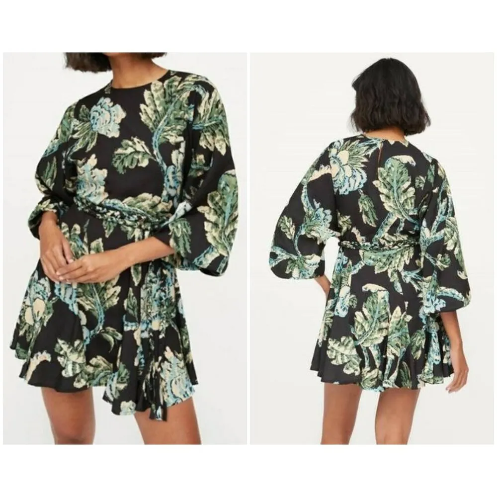 💕RHODE💕 Ella Dress ~ Camellia Vine Black Palm Leaf Botanical Print Small NWOT - Image 10