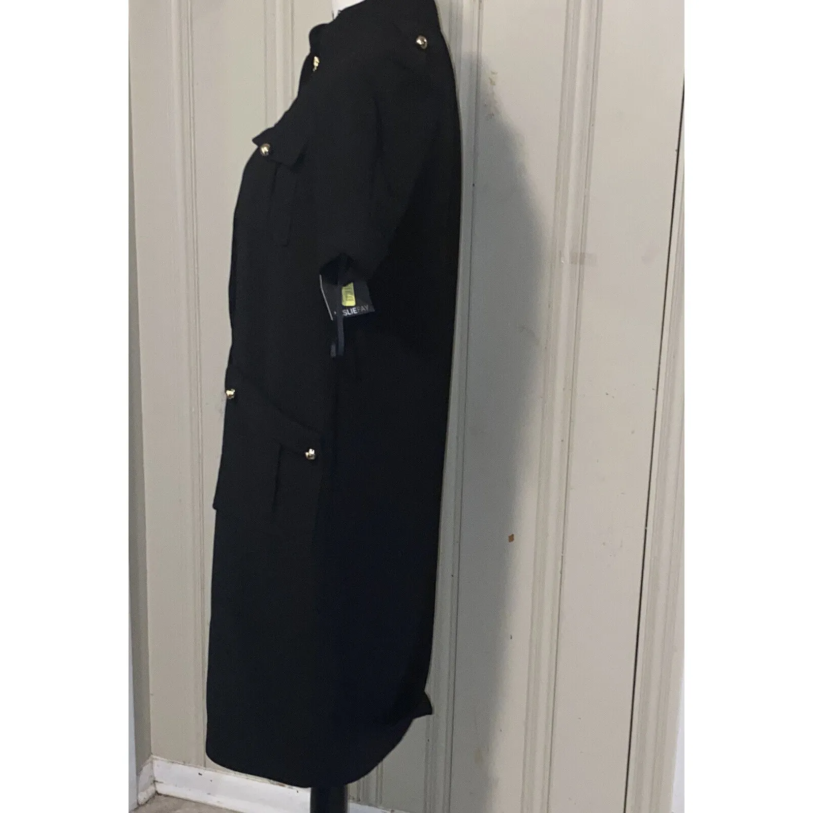 Leslie Fay Women's Front Zip Gold Detailed Black Cap Sleeve Sheath Dress Sz 6 - Image 6