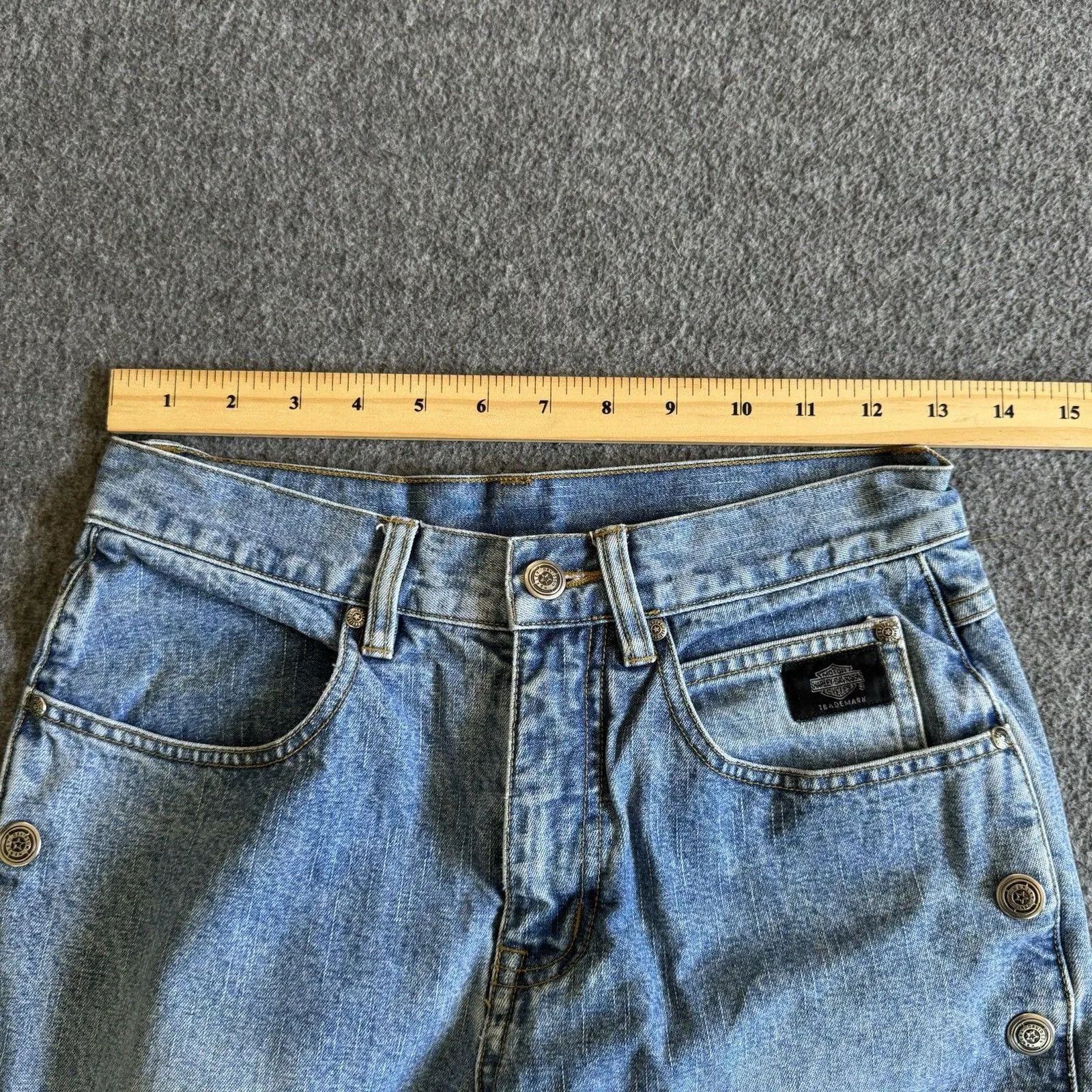 Vtg Y2K Harley Davidson Womens Side Snap Legs Boot Cut Biker Jeans Blue Size 26 - Image 11