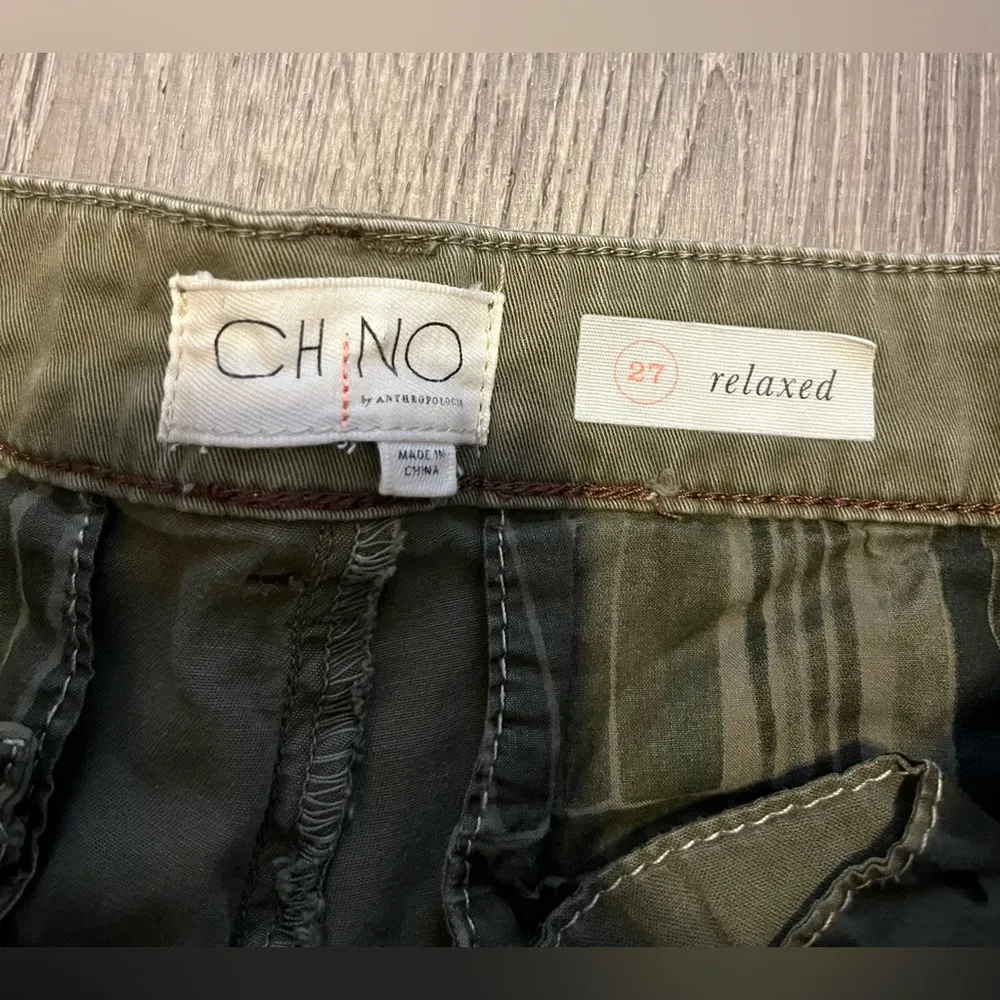 Anthropologie Relaxed Chino Pant Olive Green Orange Navy Racing Stripe Size 27 - Image 7