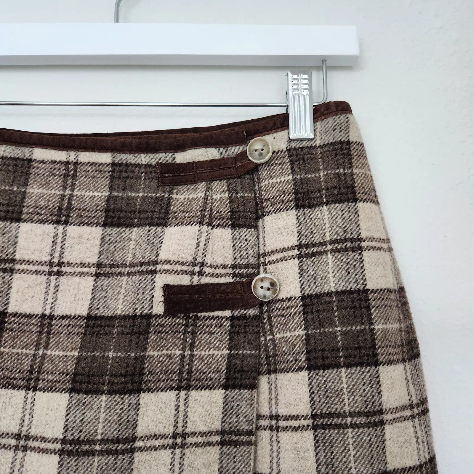 Vintage Y2K GAP Wool Brown Plaid High Waist Mini Wrap Skirt Preppy Academia 4 - Image 2