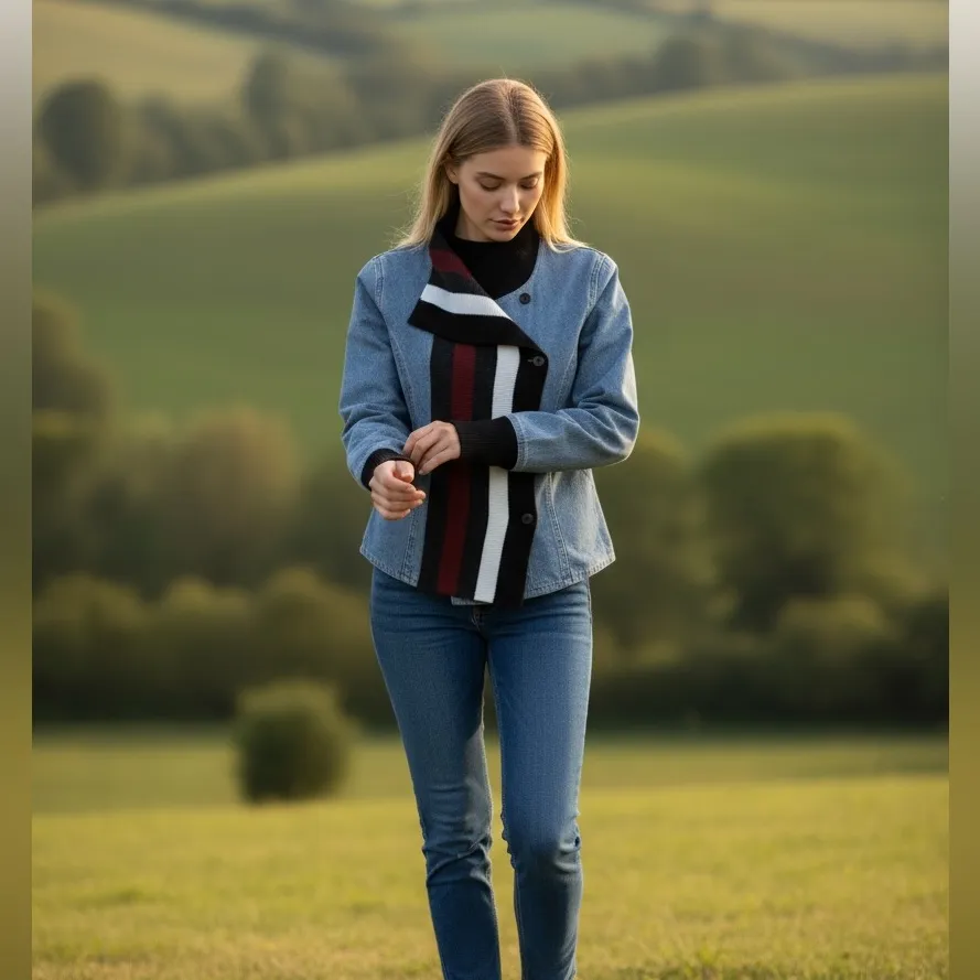 Unique Jean Jacket Denim and Sweater Jacket Small Blue - Image 2