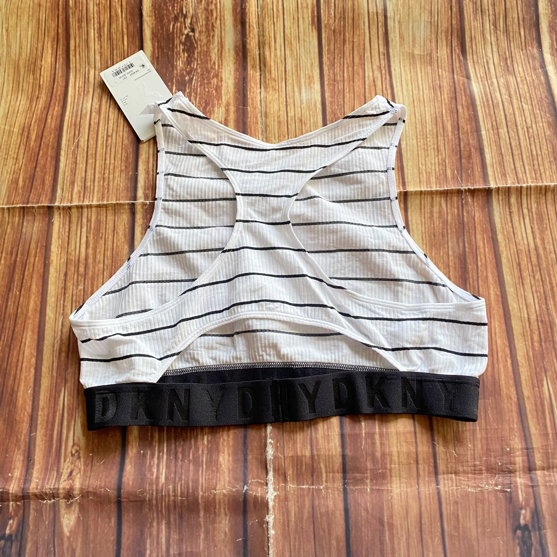 DKNY Women’s Litewear Seamless Striped Ribbed Crop Top Bralette L - Image 4